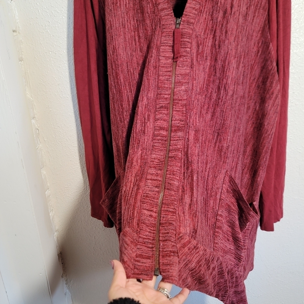 Logo Asymmetrical Lagenlook Mixed Media Cardigan Jacket size 3X Maroon - Picture 4 of 10